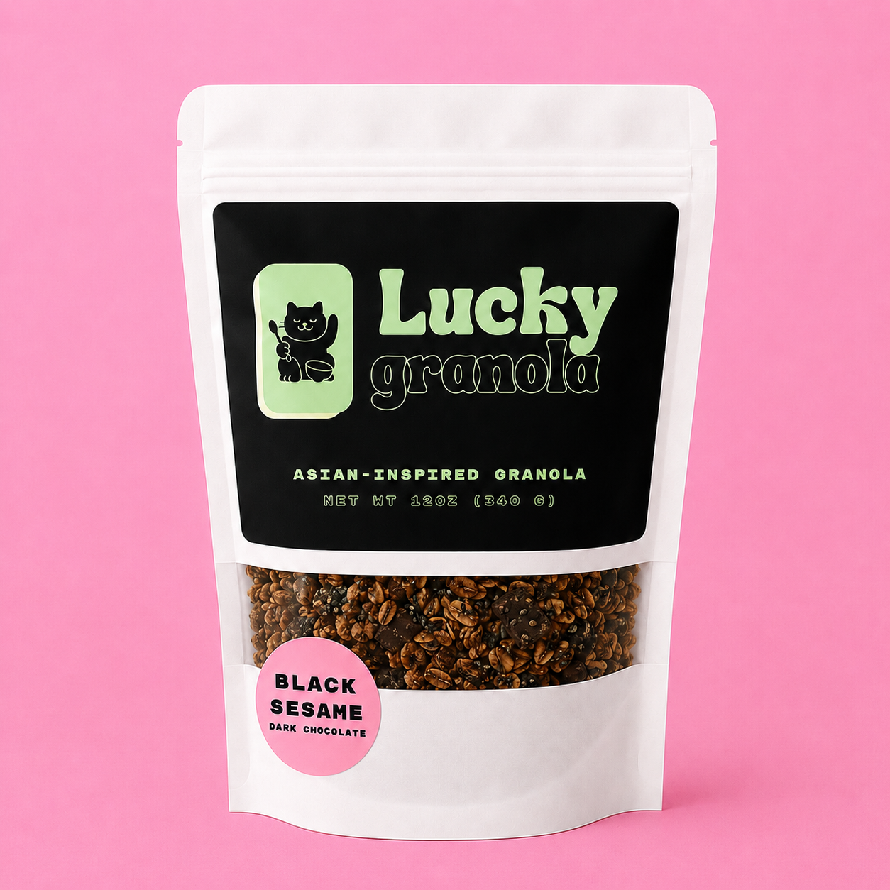 Black sesame dark chocolate granola